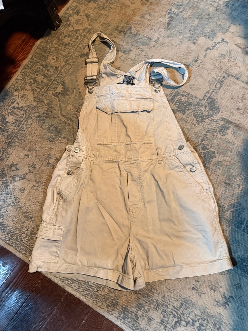 No Boundaries Beige Short Overalls with Utility Pockets